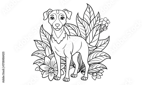 Lily Dog, kids line art doodle pattern design t shirt silhouette and vector, intricate line art design, relaxing printable, high-quality illustration for stress relief, art therapy activity.