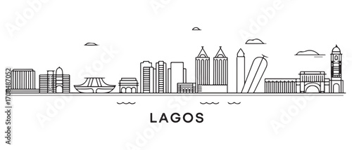 Lagos Line Art skyline horizontal banner. Lagos, Nigeria. Vector template for your design. with white background