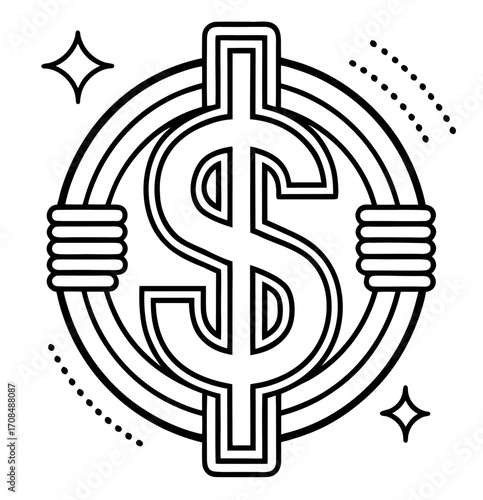 Iconic Dollar Symbol: A clean, graphical representation of the dollar symbol, radiating with lines and form, illustrating financial concepts with simplicity and elegance.