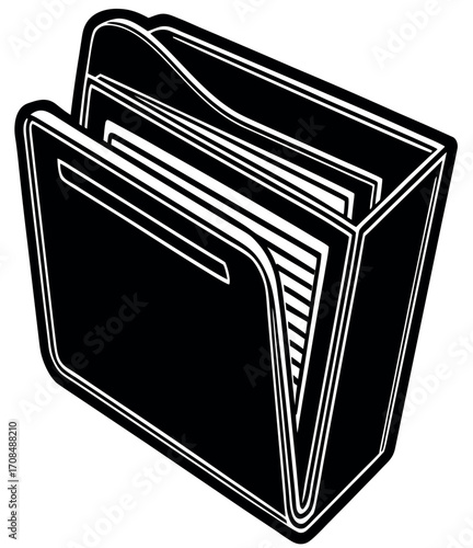 File Folder Icon: A high-contrast, stylized graphic featuring an open file folder, meticulously detailed to represent organization, data storage, and document management.