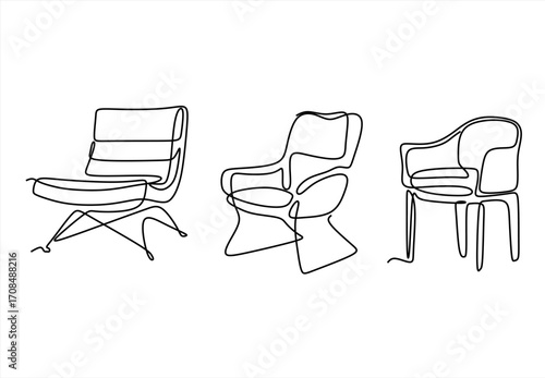 Minimalist Chair Line Art Collection. line icon-continuous line drawing. Editable stroke. 