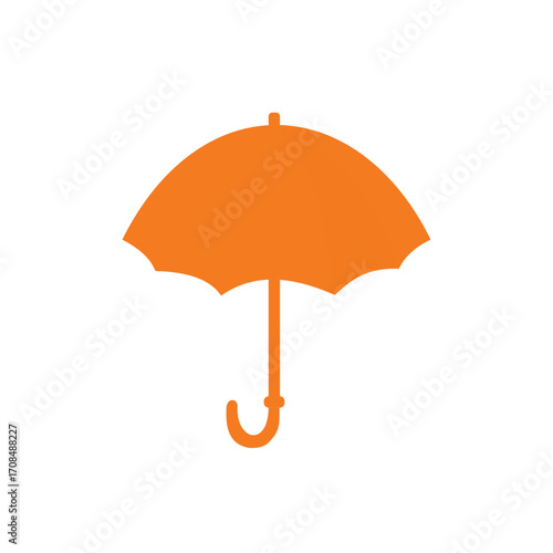 Minimalist orange umbrella icon against a pristine white backdrop, representing protection, security, and readiness for all weather, ideal for modern design
