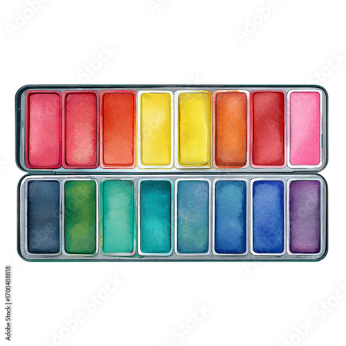 Watercolor palette for crafts. Isolated white background. Png format
