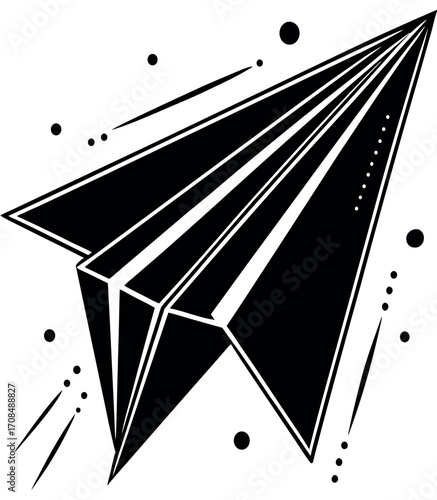 Geometric Paper Plane: A stylish, geometric paper airplane, designed with bold black lines, embodies ideas of innovation and forward momentum against a neutral backdrop.