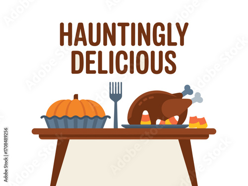 Hauntingly delicious thanksgiving feast with turkey and pumpkin pie