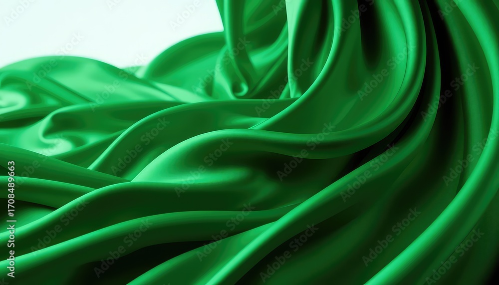 Obraz premium Abstract flowing green fabric waves create an elegant and vibrant smooth texture perfect for various backgrounds