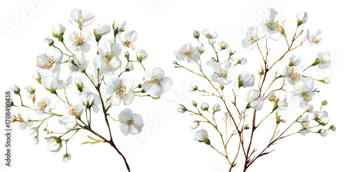 Background with tiny white flowers (gypsophila paniculata), blurred. Flower transparent background	

