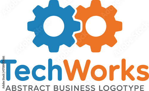 Two interlocking gears logo symbolizing technology and engineering innovation and synergy
