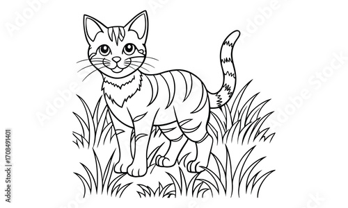 Whiskers Cat, kids line art doodle pattern design t shirt silhouette and vector, intricate line art design, relaxing printable, high-quality illustration for stress relief, art therapy activity.