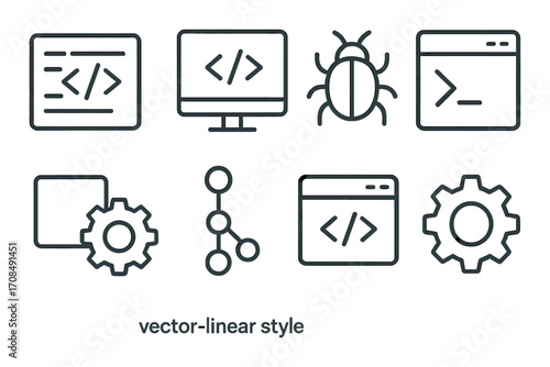 Set of software development icons in linear style