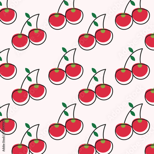 Red Cherry Pattern. A Sweet and Simple Fruit Background Design