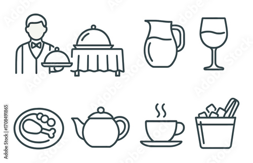 Culinary icons: server, dishware, beverages, and dining essentials