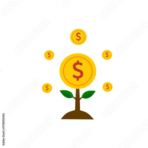 Money Tree with Growing Dollar Coins Symbolizing Financial Investment and Passive Income.
