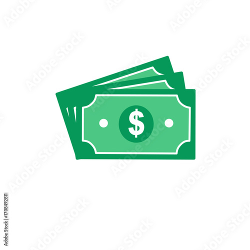 Flat Style Dollar Bills Icon Representing Cash and Payment.
