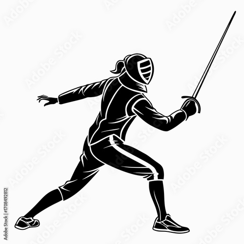Fencer in action silhouette isolated on white background