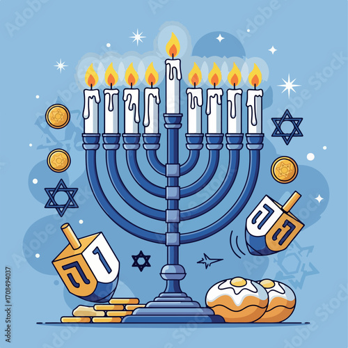 illustration, vector, judaism, holiday, jewish, party, celebration, day, hanukkah, symbol, design, religious, background, element, god, spiritual, israel, culture, religion, festive, hanuka, gold, 