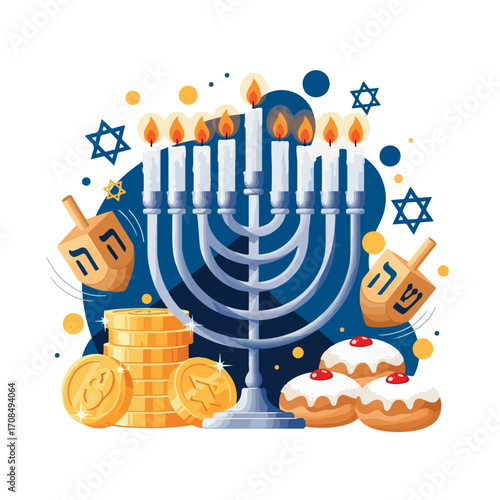 illustration, vector, judaism, holiday, jewish, party, celebration, day, hanukkah, symbol, design, religious, background, element, god, spiritual, israel, culture, religion, festive, hanuka, gold, 