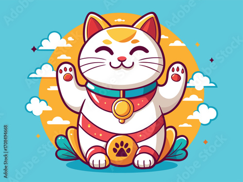 Japanese Lucky Cat Charm Illustration Vector