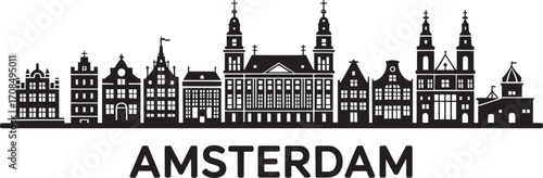 Amsterdam Skyline Silhouette Vector Illustration A Detailed Cityscape Depiction of Amsterdam Netherlands' Architectural Icons