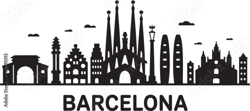 Barcelona Skyline Silhouette Vector Illustration with Cityscape Landmarks and Urban Architecture