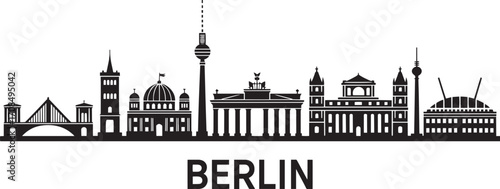 Berlin Skyline Silhouette Vector Illustration Depicting Famous Landmarks and Cityscape in Black and White