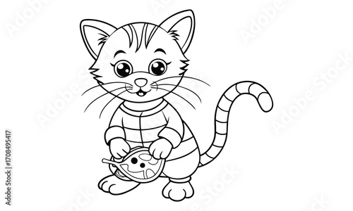 Mittens Cat, kids line art doodle pattern design t shirt silhouette and vector, intricate line art design, relaxing printable, high-quality illustration for stress relief, art therapy activity.