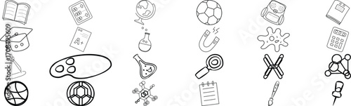 Hand Drawn Education and Science Doodle Icons Set — Sketch Style School Illustration with Math Symbols, Physics and Chemistry Elements, STEM Learning Graphics, Creative Classroom Clipart, and Academic