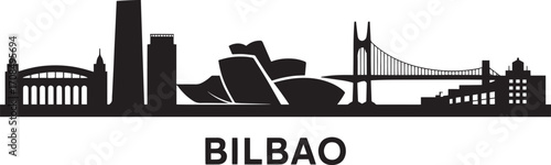Detailed Bilbao Cityscape Silhouette Vector Illustration Showcasing Famous Landmarks and Architectural Icons