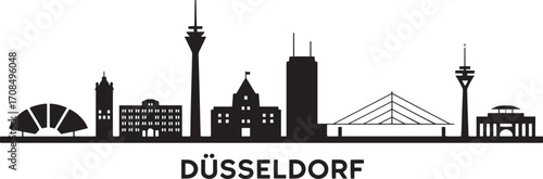 Detailed Dusseldorf Skyline Silhouette Vector Illustration Depicting Famous Landmarks and Architecture