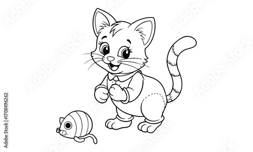 Mittens Cat, kids line art doodle pattern design t shirt silhouette and vector, intricate line art design, relaxing printable, high-quality illustration for stress relief, art therapy activity.