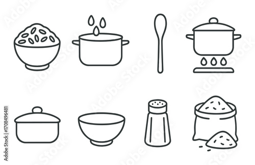 Minimalist kitchen icons with cooking utensils and ingredients