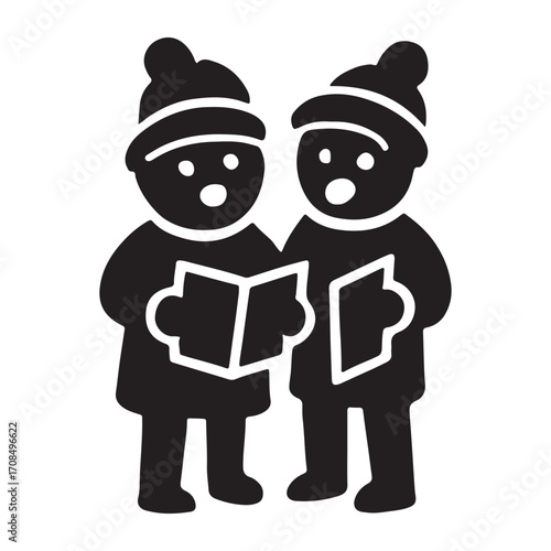 Christmas carolers singing together icon festive holiday scene
