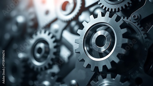 An abstract background of interlocking metallic mechanical gears, symbolizing business optimization.
