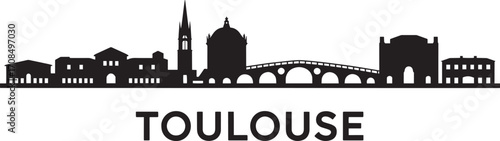 Detailed Toulouse Skyline Silhouette Vector Illustration with Famous Landmarks and Cityscape Outline Design