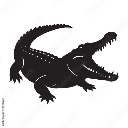 Aggressive black silhouette of a fierce alligator with open mouth