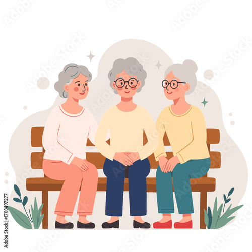 Senior women in garden. Elderly ladies enjoying flowers outdoors. Older women gardening together. Retired friends spending time in garden. Elderly set