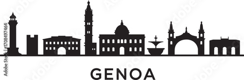 Genoa Cityscape Silhouette Vector Art Depicting Italian Landmarks and Architectural Details