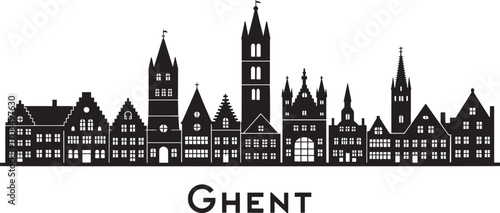 Ghent Skyline Silhouette Vector Illustration A Detailed Cityscape Depiction of Ghent Belgium's Architectural Landmarks