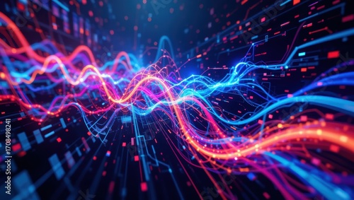 Wallpaper Mural Vibrant Abstract Light Waves in Motion Representing Digital Data Flow and Energy Dynamics Torontodigital.ca