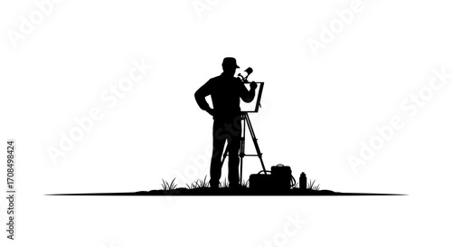 Dedicated photographer capturing outdoor moments with professional gear and a determined stance
