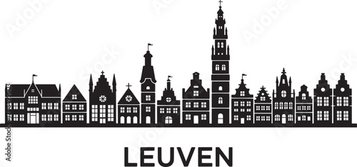 Leuven Belgium Skyline Silhouette Vector Illustration with Detailed City Buildings and Landmarks