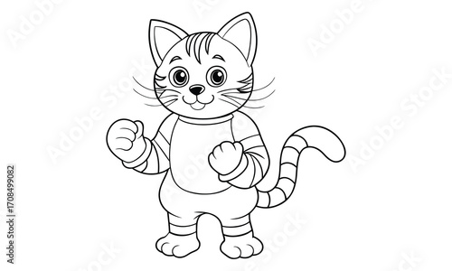 Mittens Cat, kids line art doodle pattern design t shirt silhouette and vector, intricate line art design, relaxing printable, high-quality illustration for stress relief, art therapy activity.