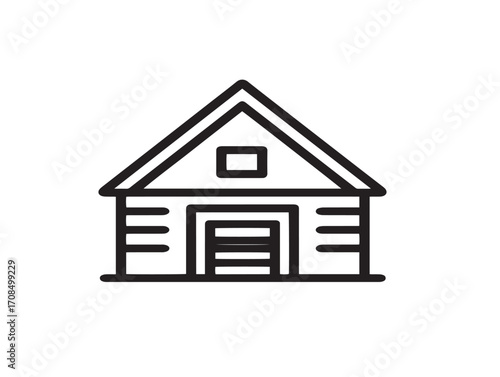 Farm house minimal line art illustration in elegant clean vector style