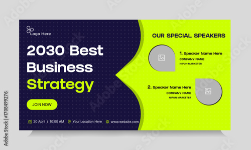 Digital business yearly conference digital webinar banner template design, online meeting banner design, talk show banner design, editable vector eps 10 file format