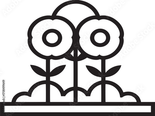 Flower bed minimal vector illustration with clean line art drawing