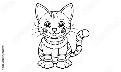 Mittens Cat, kids line art doodle pattern design t shirt silhouette and vector, intricate line art design, relaxing printable, high-quality illustration for stress relief, art therapy activity.
