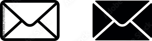 Two envelope icons showing outline and solid fill for email communication and messaging vector