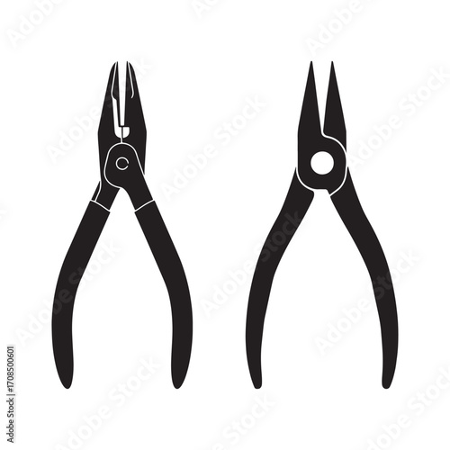 Silhouette pliers isolated on white background. Silhouette pliers icon.