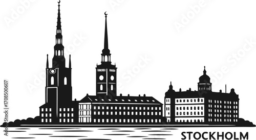 Vector art of stockholm city skyline silhouette, showcasing the iconic architecture and landmarks of swedens capital