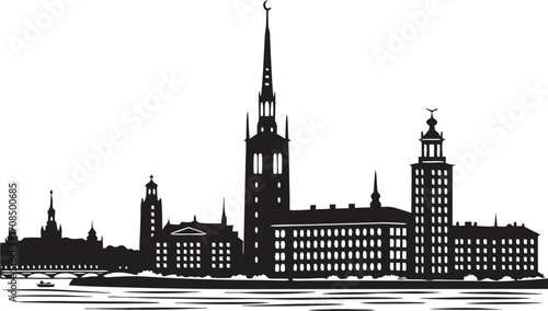 Vector art of stockholm city skyline silhouette, capturing the essence of swedish architecture and urban landscape